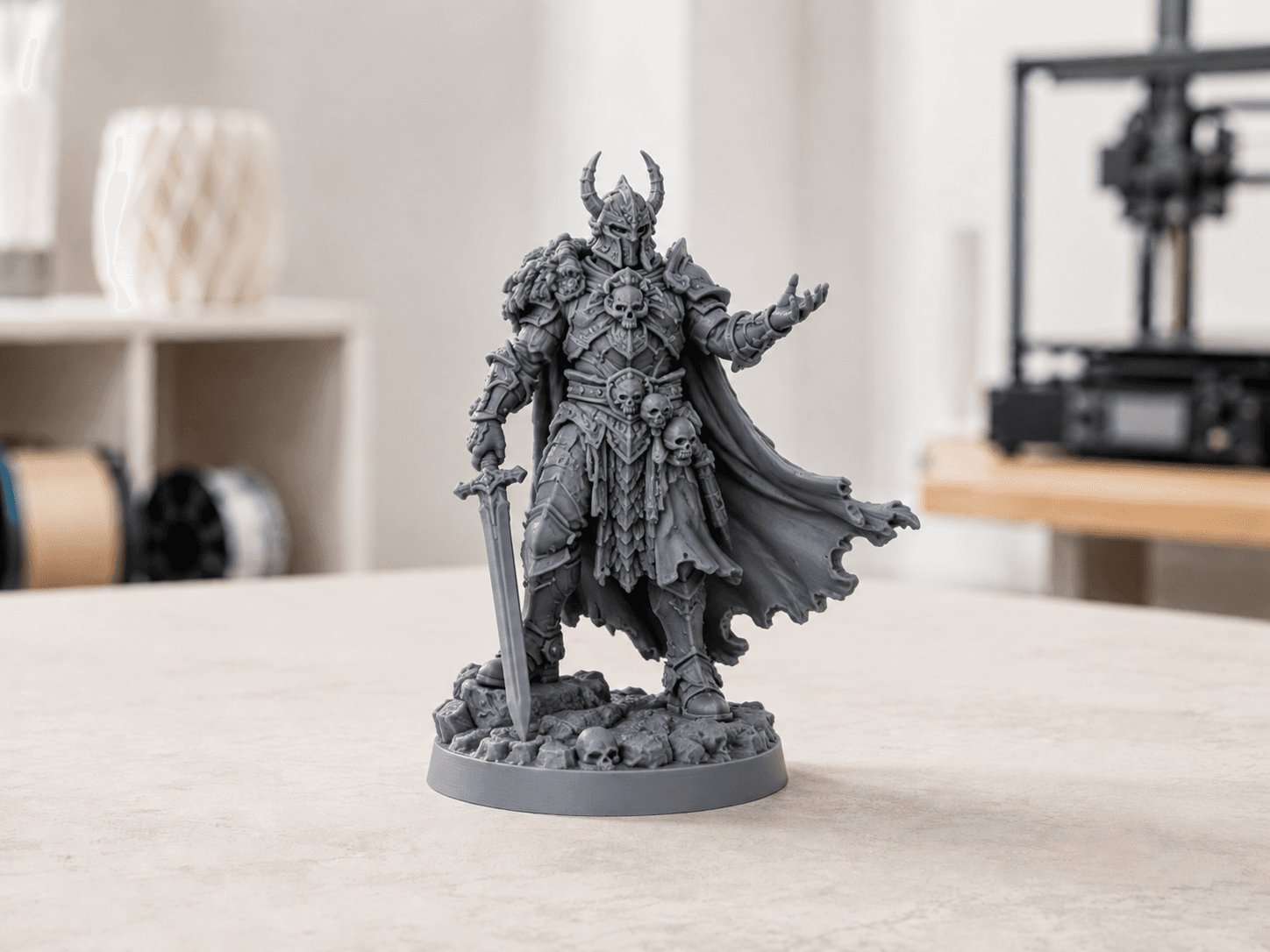 Miniatura detalhada de guerreiro produzida em impressão 3D.