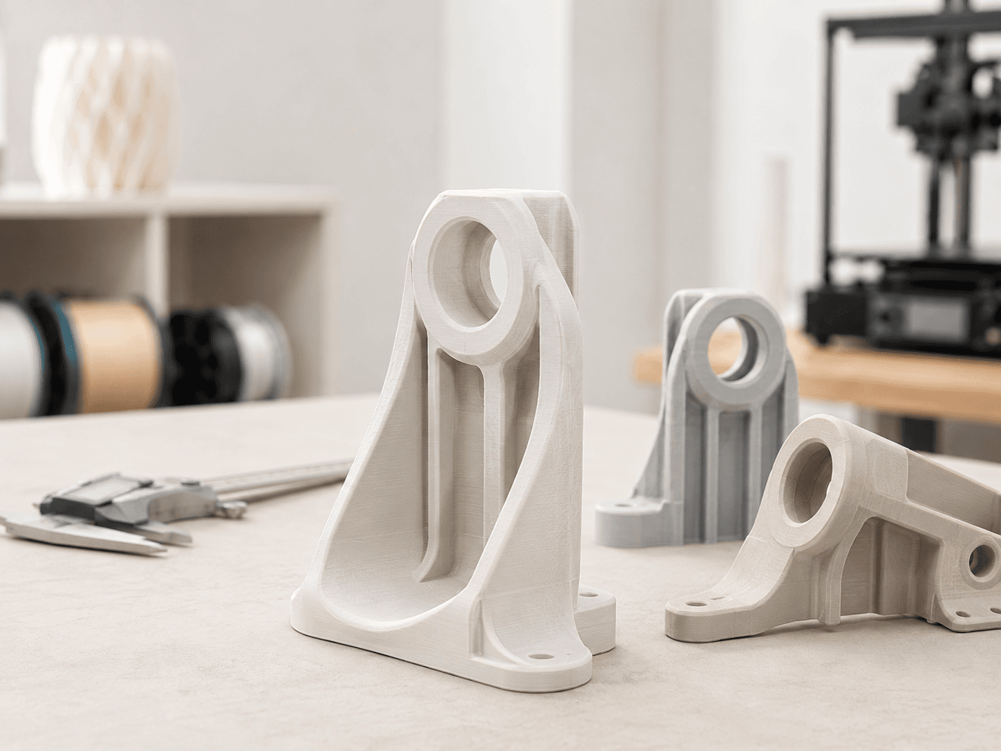 Protótipos de suportes produzidos em impressão 3D.
